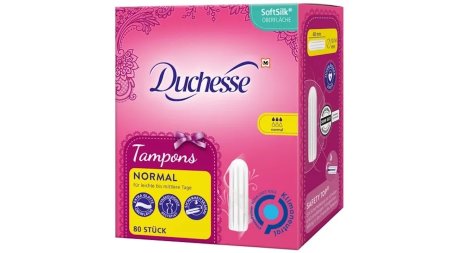 eine packung duchesse tampons im recyclebaren graskarton 80 stück.